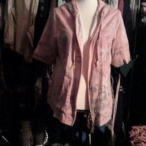 Zip-up Short Sleeve Rhinestone Top